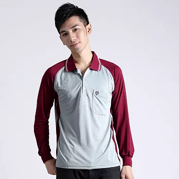 【遊遍天下】MIT台灣製男款休閒抗UV吸濕排汗機能POLO長衫(NL006)M灰/酒紅