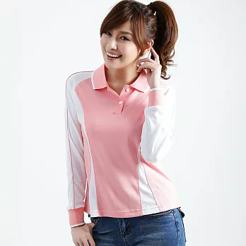 【遊遍天下】MIT台灣製女款休閒抗UV吸濕排汗機能POLO長衫(L013)XL粉紅