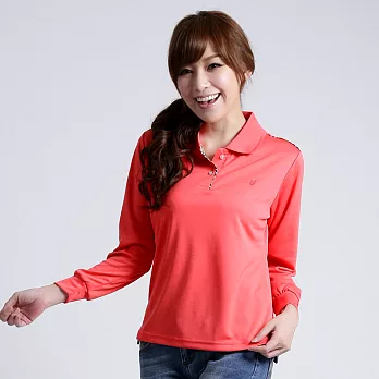 【遊遍天下】MIT台灣製女款休閒抗UV吸濕排汗機能POLO長衫(L101)2XL 桃粉紅