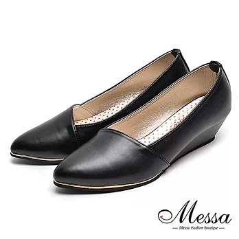 【Messa米莎專櫃女鞋】MIT經典美型素面斜口楔型包鞋37黑色