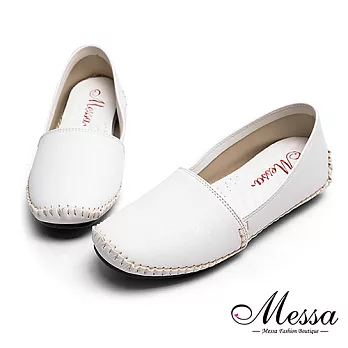【Messa米莎專櫃女鞋】MIT素面縫線柔軟豆豆底圓頭包鞋36白色