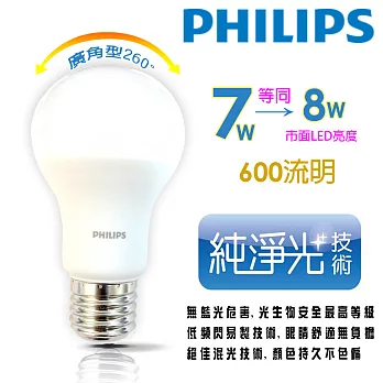 【PHILIPS 飛利浦】純淨光LED球泡燈 7W 全電壓燈泡 4入組白光