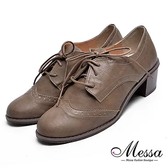 【Messa米莎專櫃女鞋】MIT簡約雕花內真皮牛津鞋35棕色