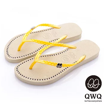 QWQ夾拖的創意(女) - 彩色素面鞋面施華洛世奇鑽鍊夾腳拖鞋 - 香檳金35香檳金