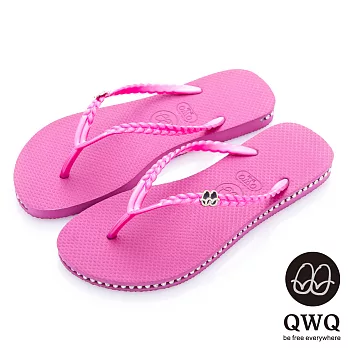 QWQ夾拖的創意(女) - 彩色素面鞋側施華洛世奇鑽鍊夾腳拖鞋 - 俏麗粉35俏麗粉