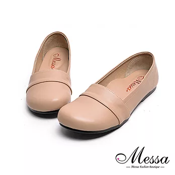 【Messa米莎專櫃女鞋】MIT-舒適柔軟素面內真皮饅頭包鞋35可可色