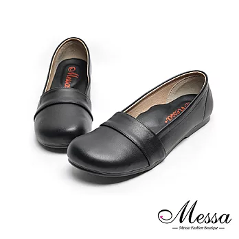 【Messa米莎專櫃女鞋】MIT-舒適柔軟素面內真皮饅頭包鞋35黑色