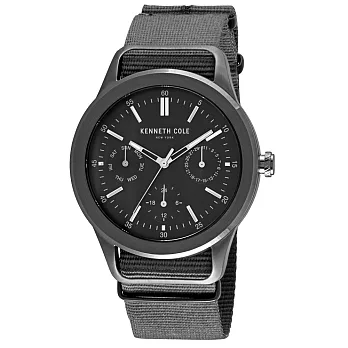 Kenneth Cole 瞻見品味三眼功能帆布帶錶-KC10027885