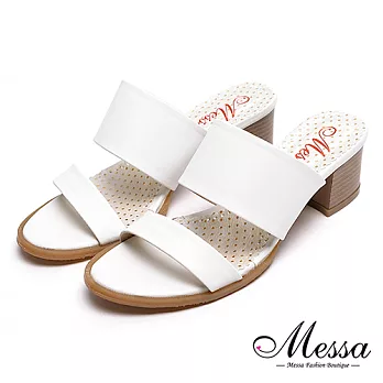 【Messa米莎專櫃女鞋】MIT韓風簡約氣質雙帶高跟涼拖鞋35白色