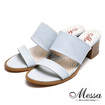 【Messa米莎專櫃女鞋】MIT韓風簡約氣質雙帶高跟涼拖鞋35淺藍色