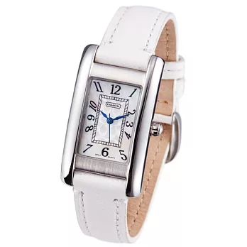 【COACH】白色彩貝復古長方型白色真皮女錶(14501075)