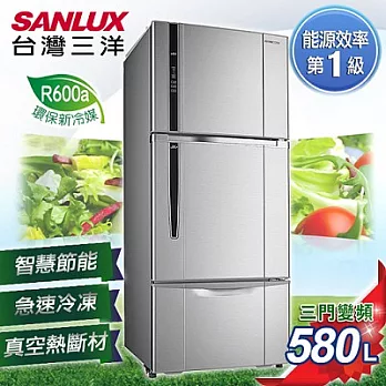 【SANLUX台灣三洋】580L三門直流變頻冰箱。銀色系／SR-B580CV