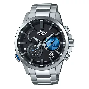 CASIO EDIFICE 全新藍牙爭霸戰智慧再進化運動錶款-銀+藍-EQB-600D-1A2