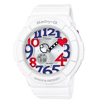 CASIO BABY-G 七彩繽紛霓虹運動休閒紅藍版腕錶-白-BGA-130TR-7B