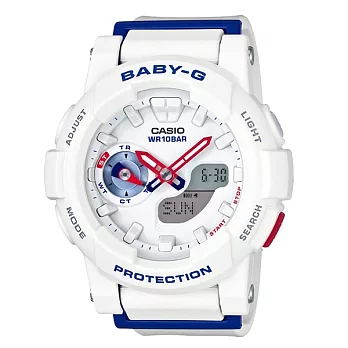 BABY-G 奔跑吧女孩色彩再進化極限運動時尚限量紅藍版腕錶-白-BGA-185TR-7A