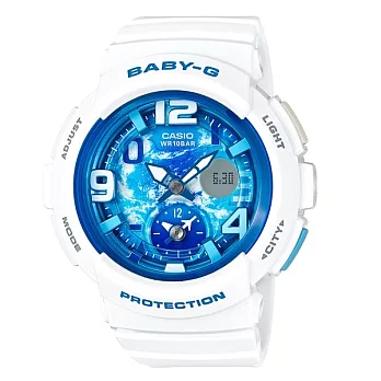 BABY-G 海灘旅行俏女孩時尚運動限量藍天版腕錶-白-BGA-190GL-7B
