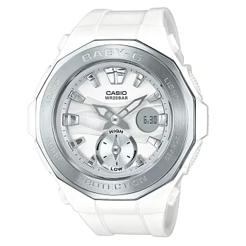 Baby-G 海灘豪華露營新設計時尚優質雙顯運動腕錶-白-BGA-220-7A