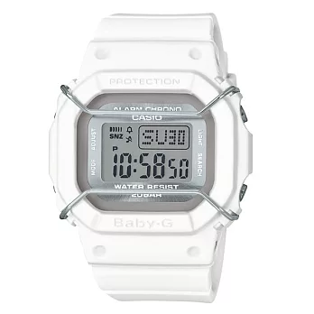 BABY-G 復古時尚風潮輕巧造型運動銀色防撞版腕錶-白-BGD-501UM-7