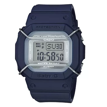 BABY-G 復古時尚風潮輕巧造型運動銀色防撞版腕錶-藍-BGD-501UM-2