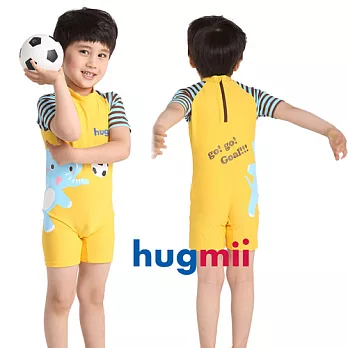 【hugmii】童趣造型連身斜紋袖兒童泳裝_大象100橙