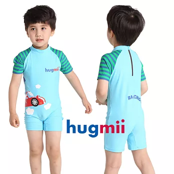【hugmii】童趣造型連身斜紋袖兒童泳裝_賽車100藍