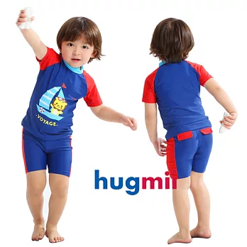 【hugmii】童趣造型素袖分體兒童泳裝_獅子100深藍