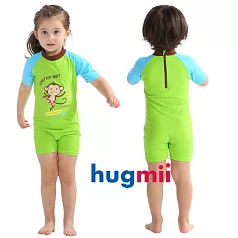 【hugmii】童趣造型連身素袖兒童泳裝_猴子100綠