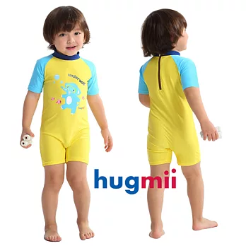 【hugmii】童趣造型連身素袖兒童泳裝_大象100黃