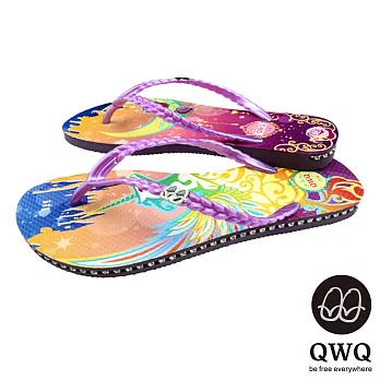 QWQ夾拖的創意(女) - 藝術塗鴨 幻夜 側鑽鍊夾腳拖鞋 - 彩紫39紫