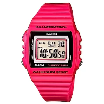 CASIO 卡西歐 W-215H 繽紛個性亮彩LED多功能防水電子錶- 艷桃