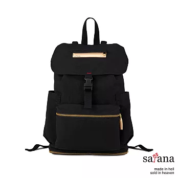 satana - 拼接束口後背包 - 黑色