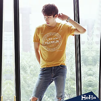 T恤 彈性棉質印花休閒短T 三色-HeHa-L（藍色）