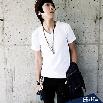 T恤 韓版彈性V領純色短T 四色-HeHa-XL（白色）