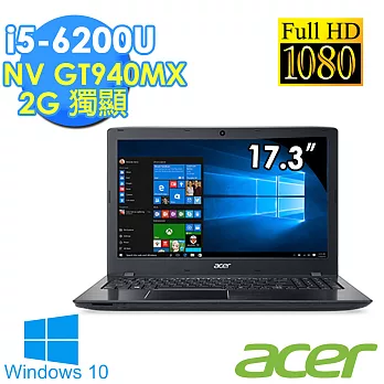 【Acer】Aspire E517.3吋《大螢幕》i5-6200U GT940MX獨顯 FHD 1TB Win10筆電(黑)(E5-774G-55PZ)
