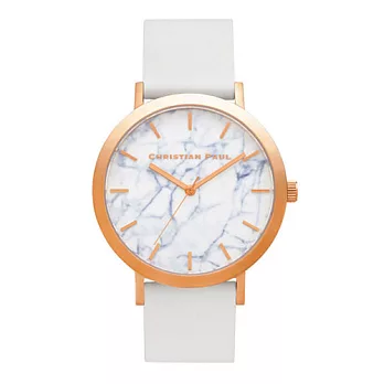 Christian Paul 大理石玫瑰金系列 白錶盤/白色皮革錶帶手錶43mm