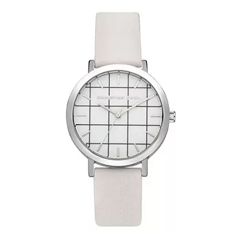 Christian Paul 經典格紋銀色系列 白錶盤/白色皮革錶帶手錶35mm