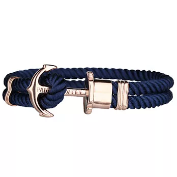 PAUL HEWITT 尼龍繩編織玫瑰金船錨手環M深藍色