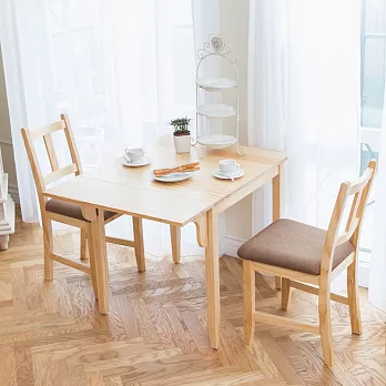 CiS自然行實木家具- 南法單邊延伸實木餐桌椅組一桌二椅 74*98公分/原木+深咖啡椅墊