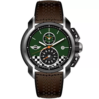 MINI Swiss Watches 賽車旗幟計時腕錶 (MINI-31)-墨綠x棕/45mm