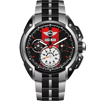 MINI Swiss Watches經典三眼計時腕錶(MINI-01S)-紅錶盤/不鏽鋼錶帶-45mm