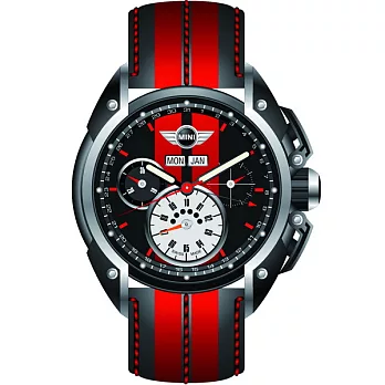 MINI Swiss Watches 經典三眼計時腕錶(Mini-01)-紅錶盤
