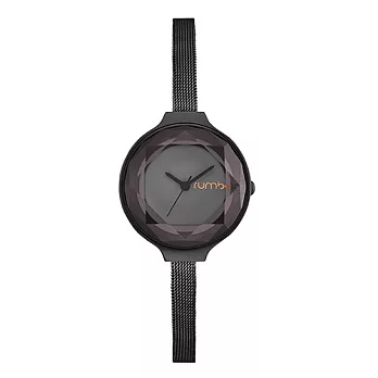 Rumba Time Orchard寶石網眼系列 黑色錶框錶面 金屬錶帶手錶/30mm黑夜