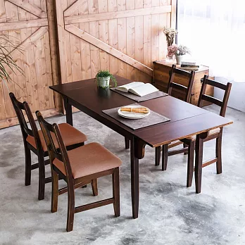 CiS自然行實木家具-雙邊延伸實木餐桌椅組一桌四椅74x166公分/焦糖+咖啡椅墊B北歐木作椅