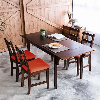 CiS自然行實木家具-雙邊延伸實木餐桌椅組一桌四椅74x166公分/焦糖+橘紅椅墊B北歐木作椅