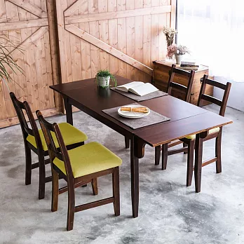 CiS自然行實木家具-雙邊延伸實木餐桌椅組一桌四椅74x166公分/焦糖+抹茶綠椅墊A南法原木椅
