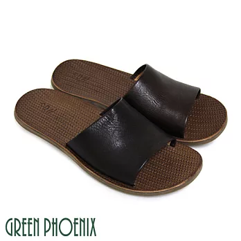 ◤Green Phoenix◥全真皮耐磨壓編織紋室內外兩用平底女拖鞋S咖啡色