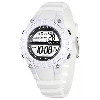 JAGA(捷卡)動感亮眼時尚多功能電子錶-M1113-白