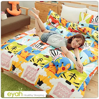 【eyah】頂級極細柔絲綿雙人床包涼被4件組-拼貼動物園