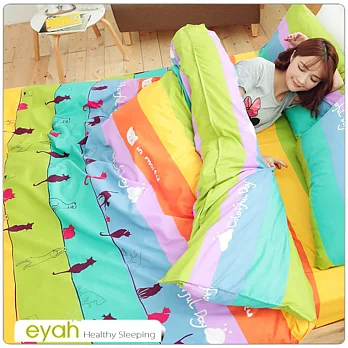 【eyah】頂級極細柔絲綿雙人床包涼被4件組-彩虹喵