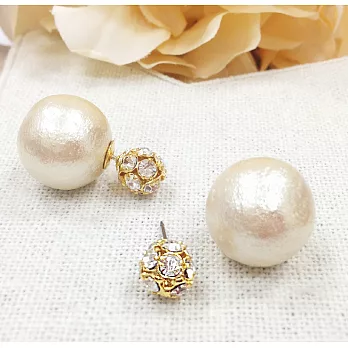 【U】JewCas - Cotton pearl - Backcatch 典雅晶鑽耳環 (二款可選) - 彩球金鑽